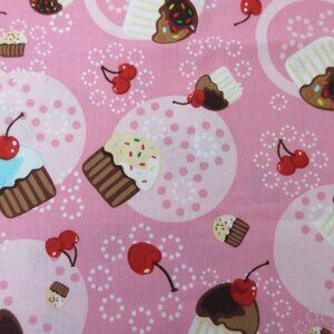 Fabric Cupcakes and Cherries 44" X 18" Robert Kaufman #8102 Screen Print Cotton